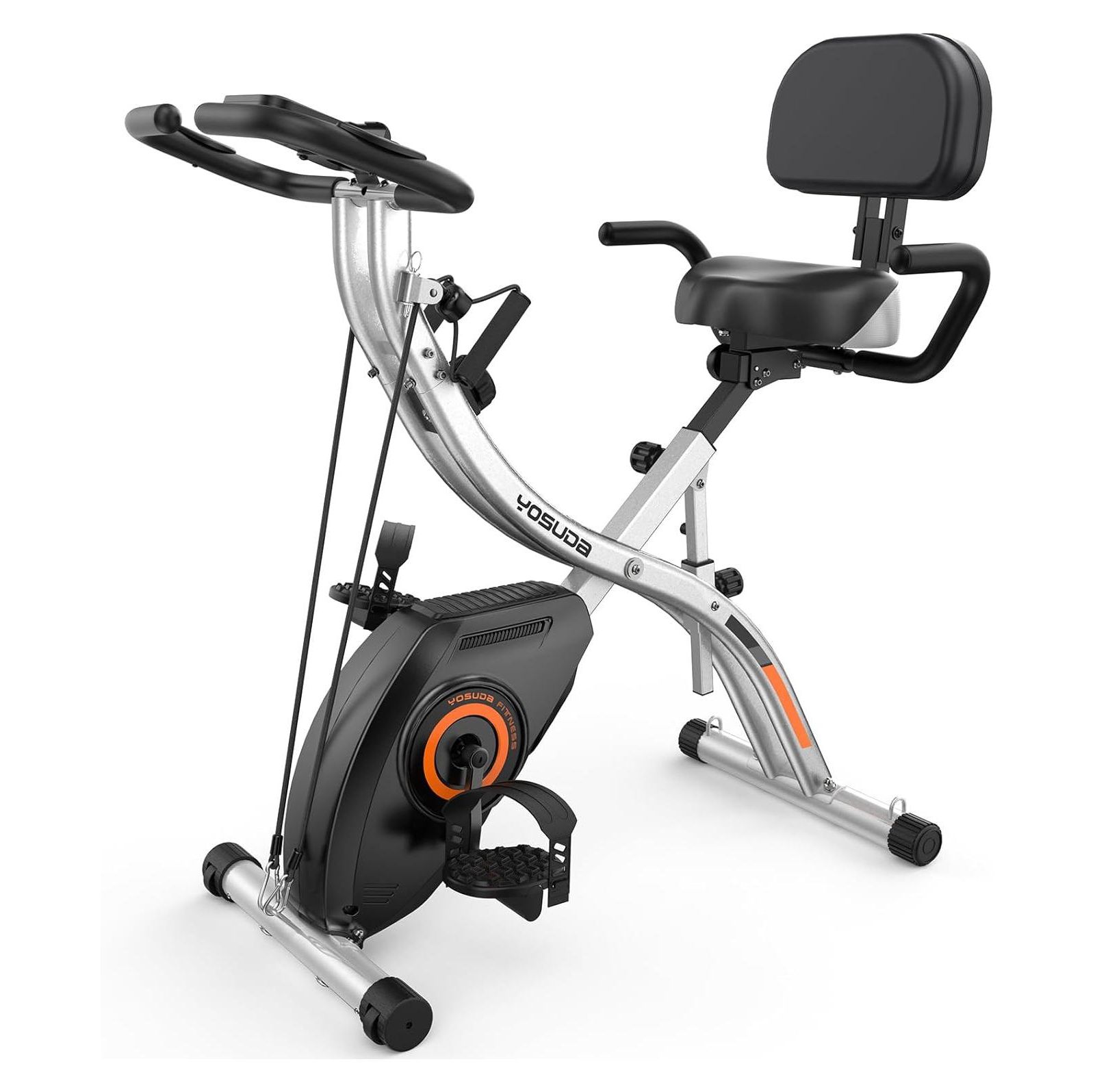 FED FITNESS 5-in-1 Pro Folding Exercise Bike, 16-Level Resistance and Quiet Magnetic Drive, Home Gym Bike with Rowing and Bands