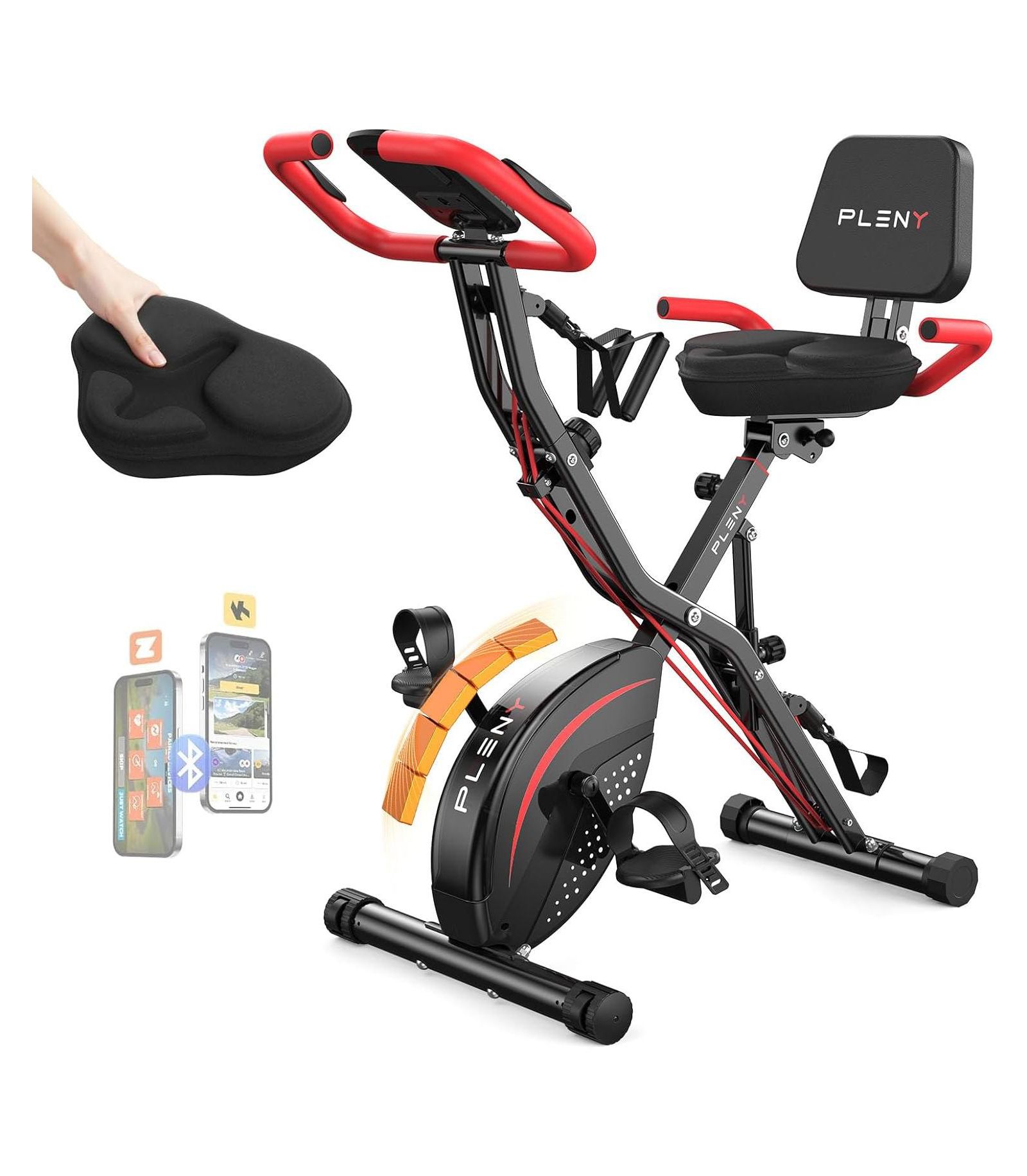 FED FITNESS 5-in-1 Pro Folding Exercise Bike, Enhanced Magnetic Resistance, 330LB Capacity, Ultra-Quiet, Soft Cushion Seat, LCD and Bands for Home Gym