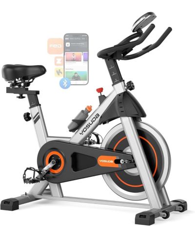 FED FITNESS Friction 1.0 Stationary Bike, 300lb Capacity Brake Pad Exercise Bike with App, Tablet Holder and Fitness Courses for Home Workout