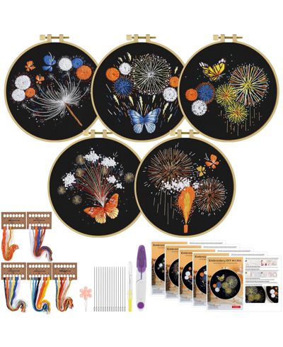 GNUADZ 5 Sets Embroidery Kit Fireworks Butterfly Beginners Set