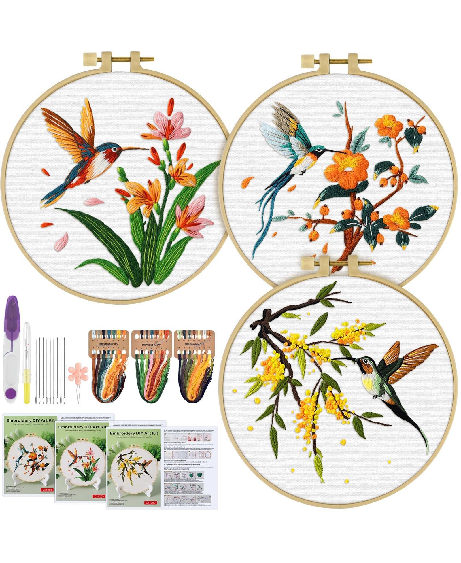 GNUADZ 3 Sets Hummingbird Embroidery Kit Cross Stitch Set