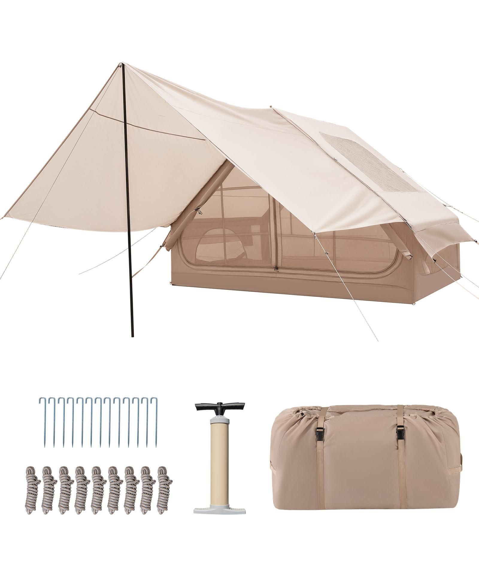 GOUUN 4-6 Person Inflatable Camping Tent with Covered Porch, Carrying Bag and Quick Air-Beam Setup