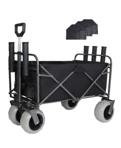 Mondawe 500lbs Foldable Steel Storage Wagon Utility Carts w/ Waterproof Fishing Cart with Rod Holders