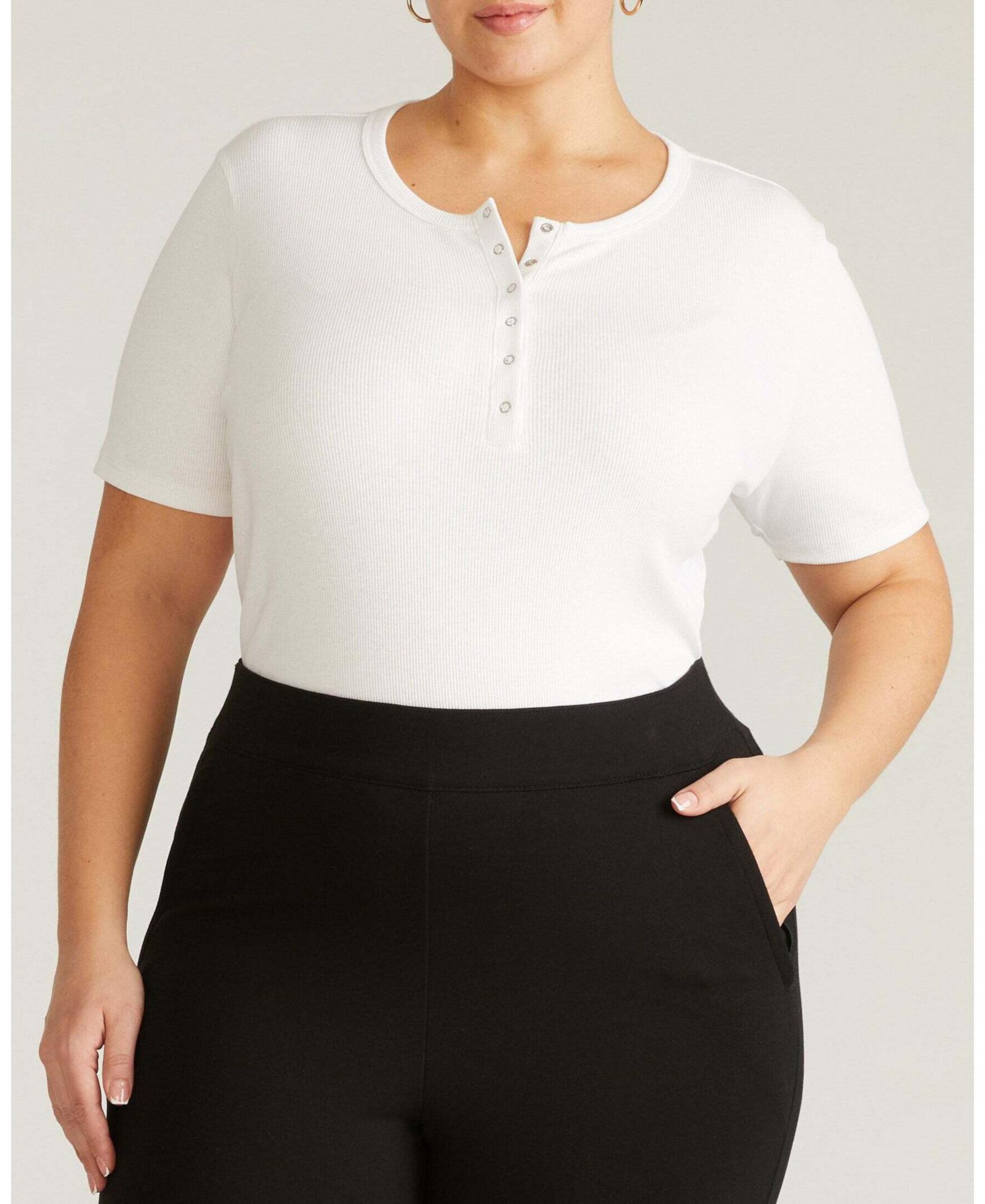 Universal Standard Plus Size Henley Short Sleeve Ribbed Tee