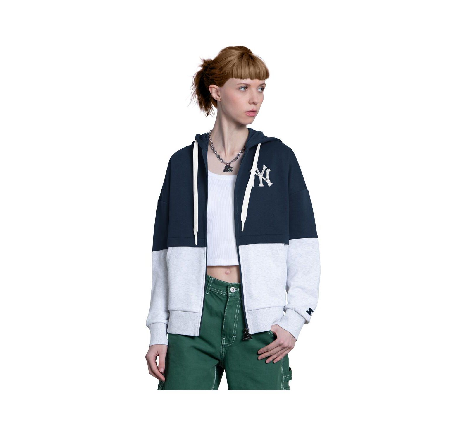 Starter Women's Navy/Heather Gray New York Yankees Wishbone Full-Zip Hoodie
