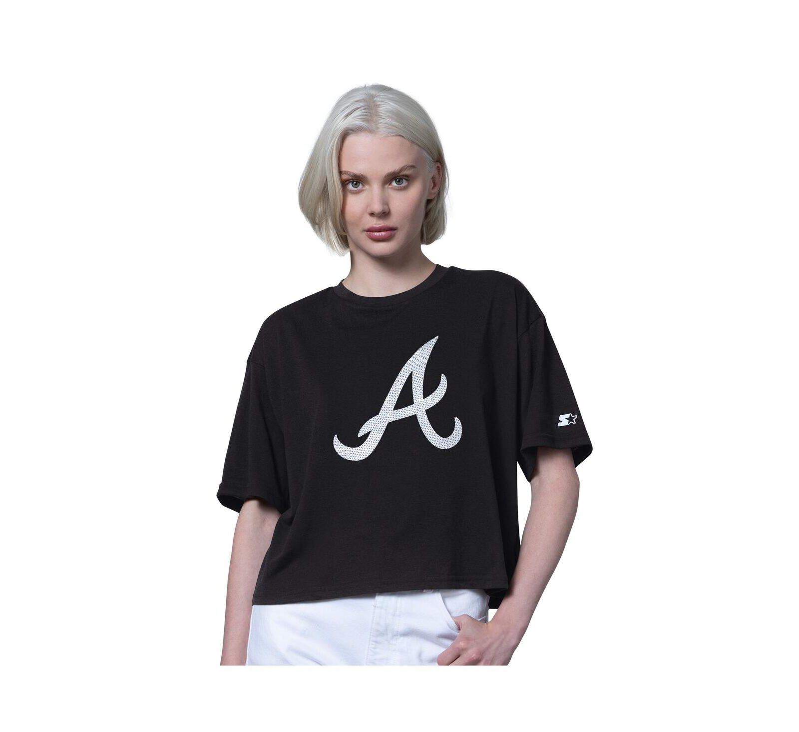 Женская укороченная футболка Starter Black Atlanta Braves Holy Grail Boxy