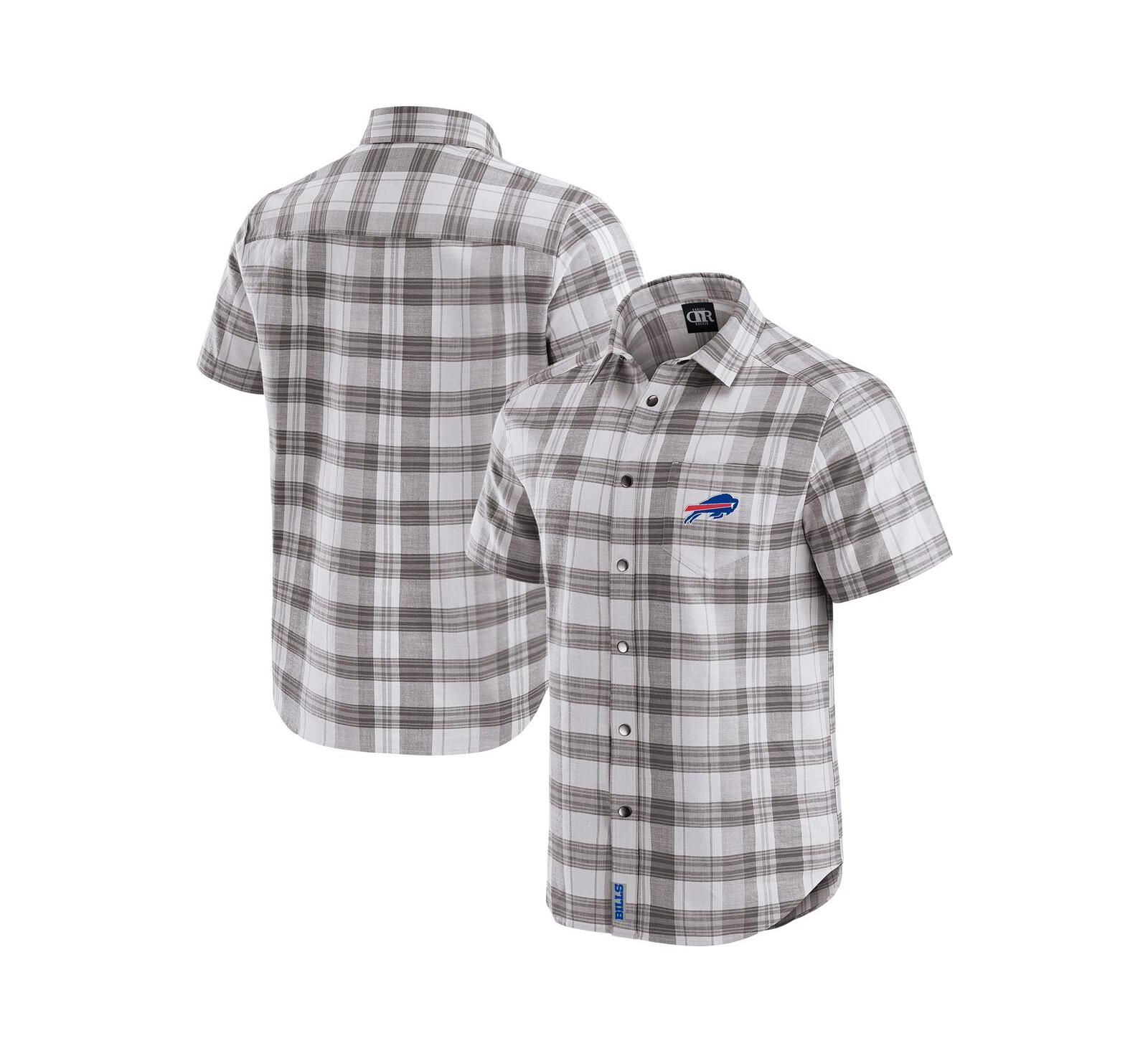 Fanatics Мужская рубашка Buffalo Bills Team Plaid Short Sleeve Full-Snap Gray