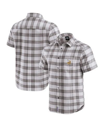 Fanatics Men's Gray Minnesota Vikings Team Plaid Short Sleeve Full-Snap Shirt