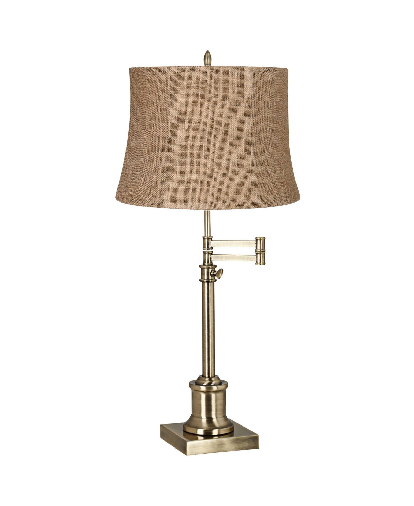 360 Lighting Traditional Swing Arm Desk Table Lamp Adjustable Height 36" Tall Antique Brass Burlap Fabric Drum Shade Living Room