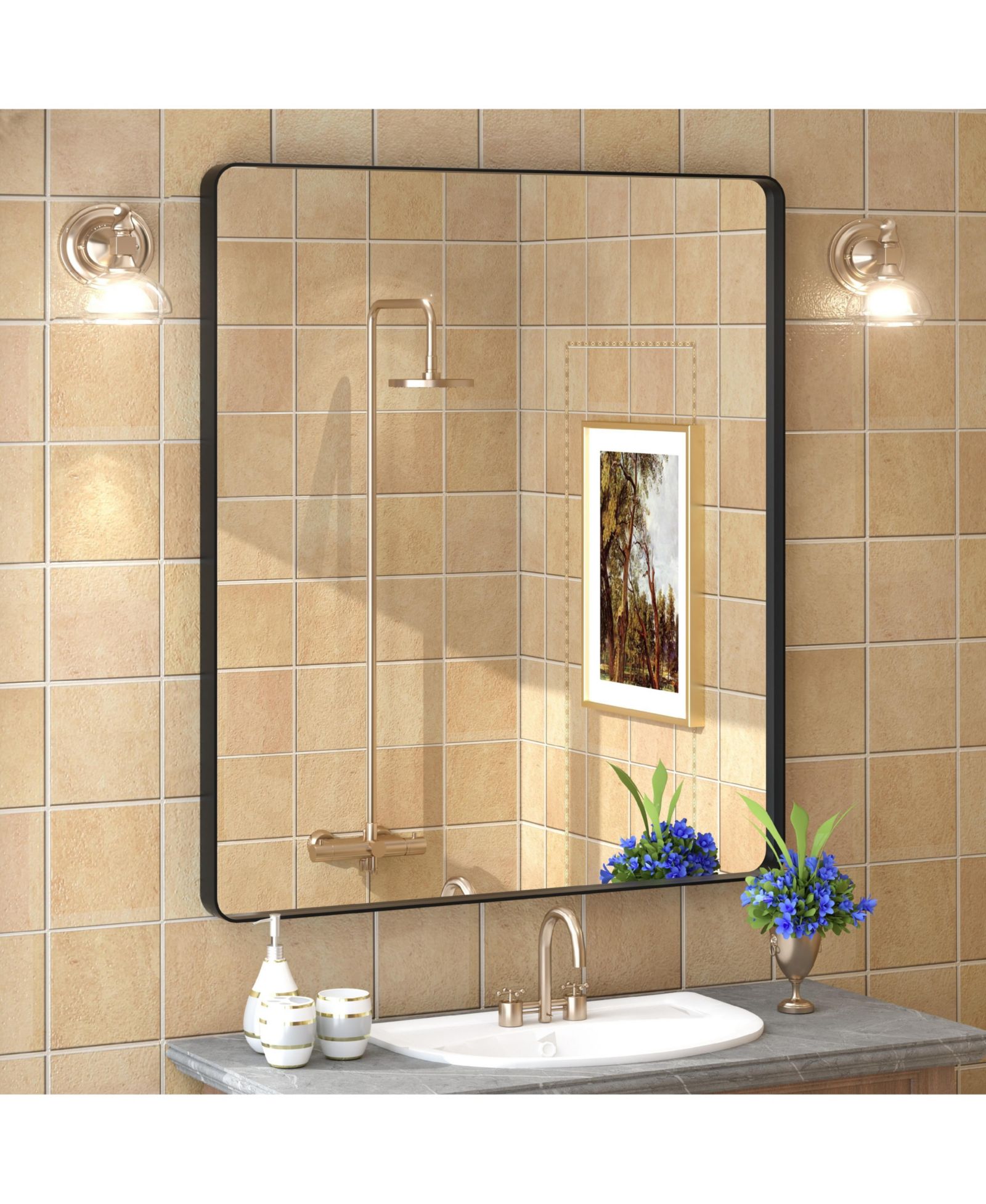 Apmir 32" x 36" High-Strength Tempered Glass and Aluminum Alloy Framed Wall Decor Bathroom Vanity Mirror