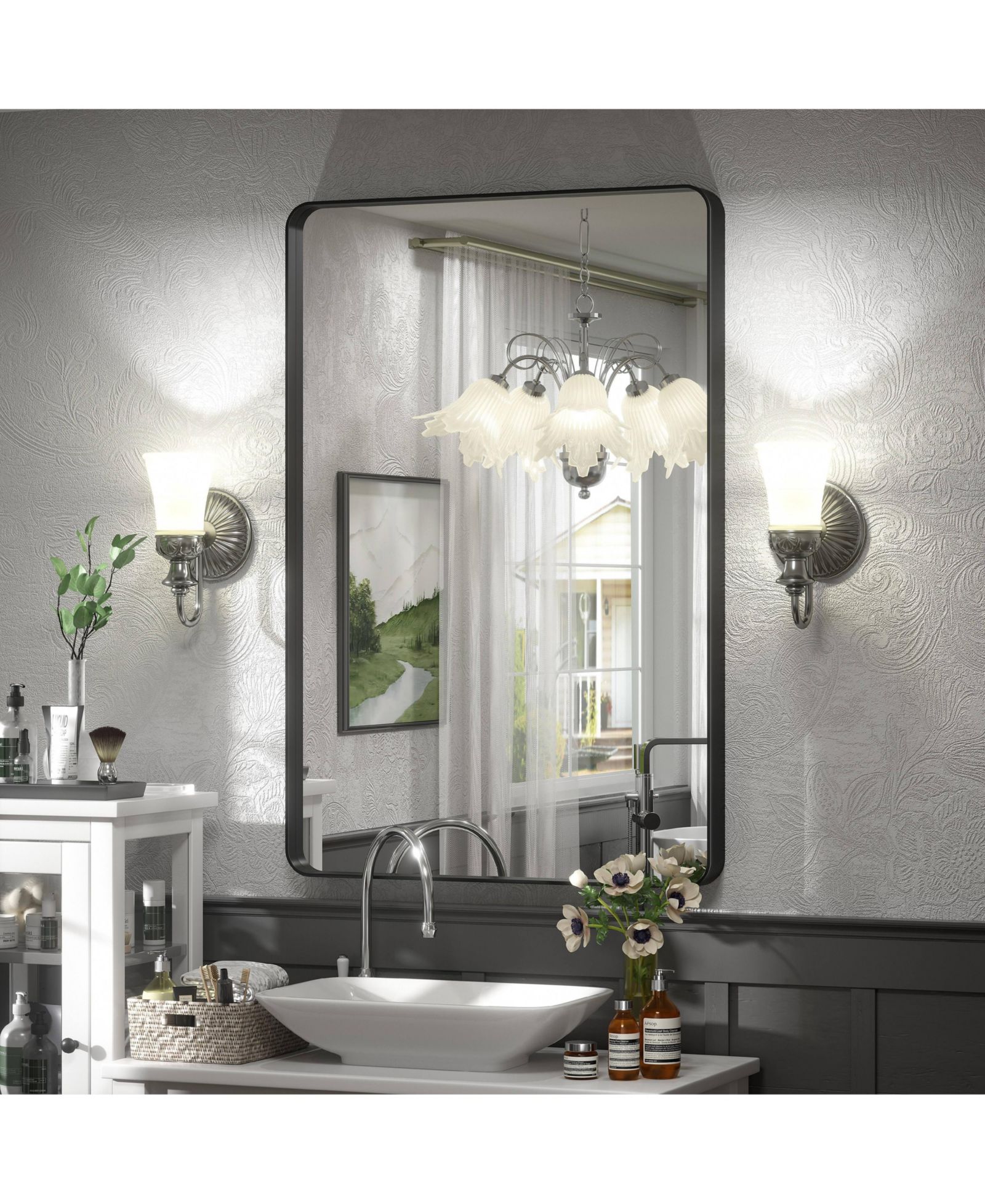 Apmir 24" x 36" High-Strength Tempered Glass and Aluminum Alloy Framed Wall Decor Bathroom Vanity Mirror