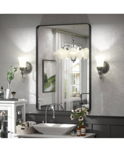 Apmir 24" x 36" High-Strength Tempered Glass and Aluminum Alloy Framed Wall Decor Bathroom Vanity Mirror