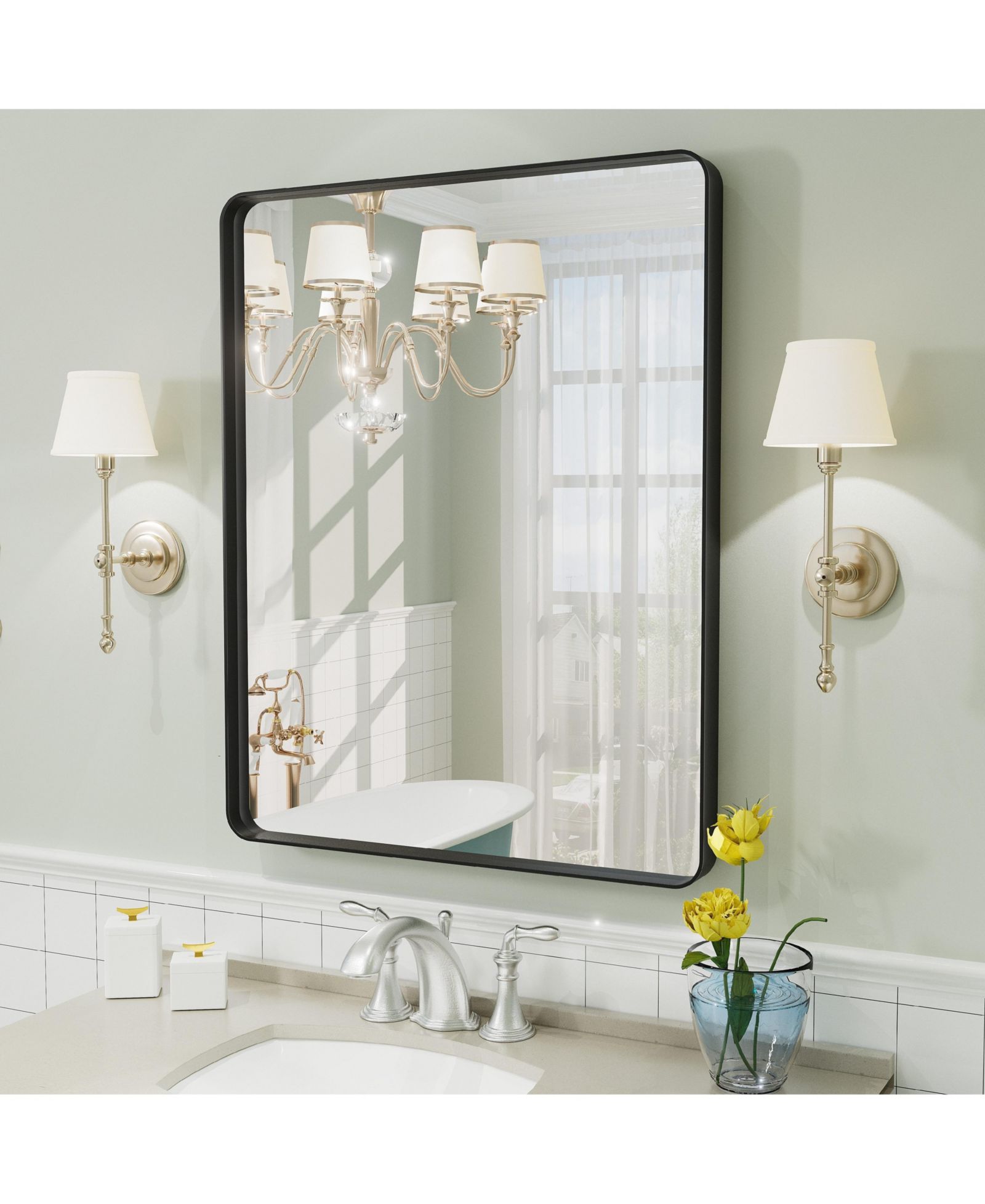Apmir 24" x 30" High-Strength Tempered Glass and Aluminum Alloy Framed Wall Decor Bathroom Vanity Mirror