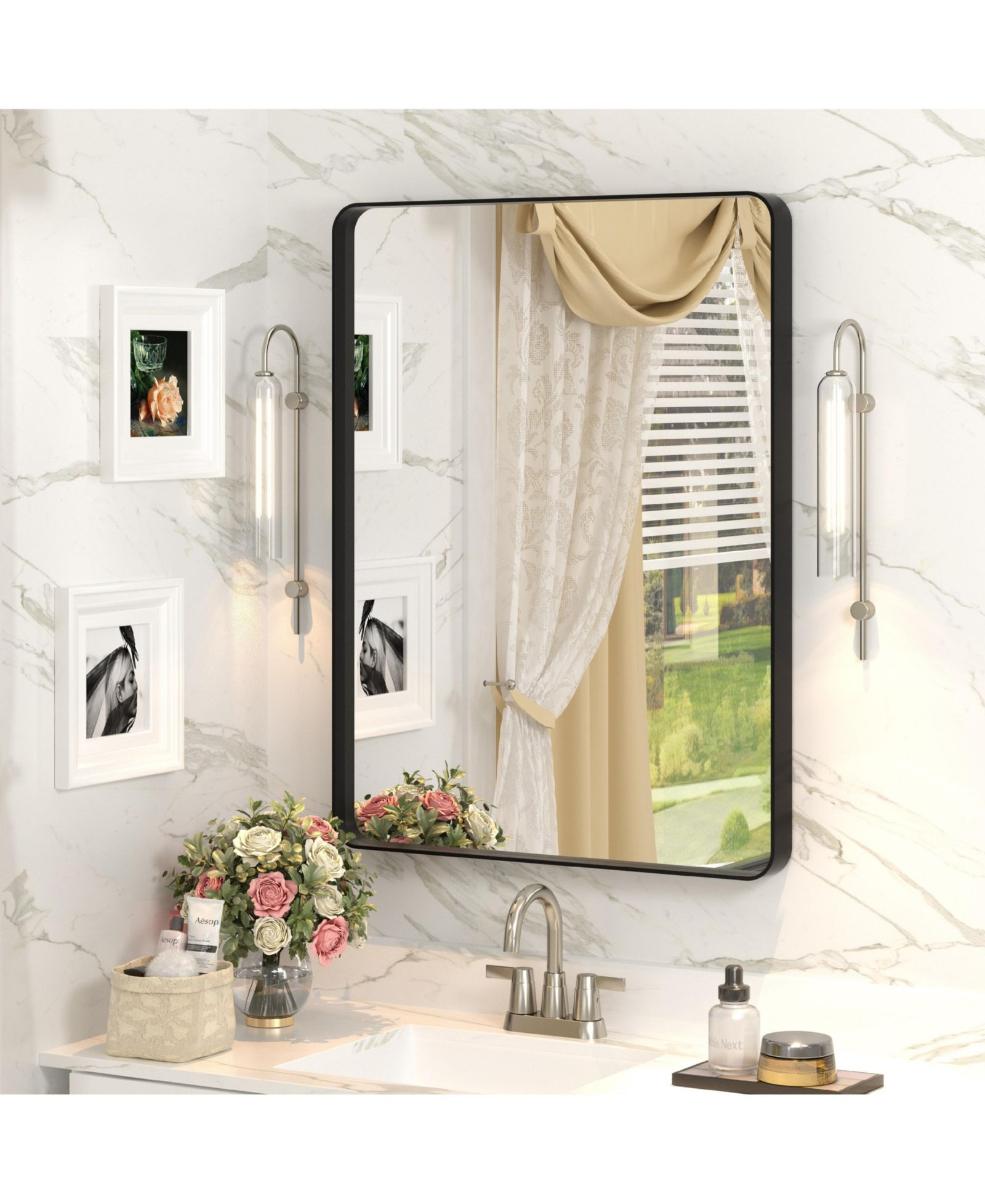 Apmir 24" x 32" High-Strength Tempered Glass and Aluminum Alloy Framed Wall Decor Bathroom Vanity Mirror
