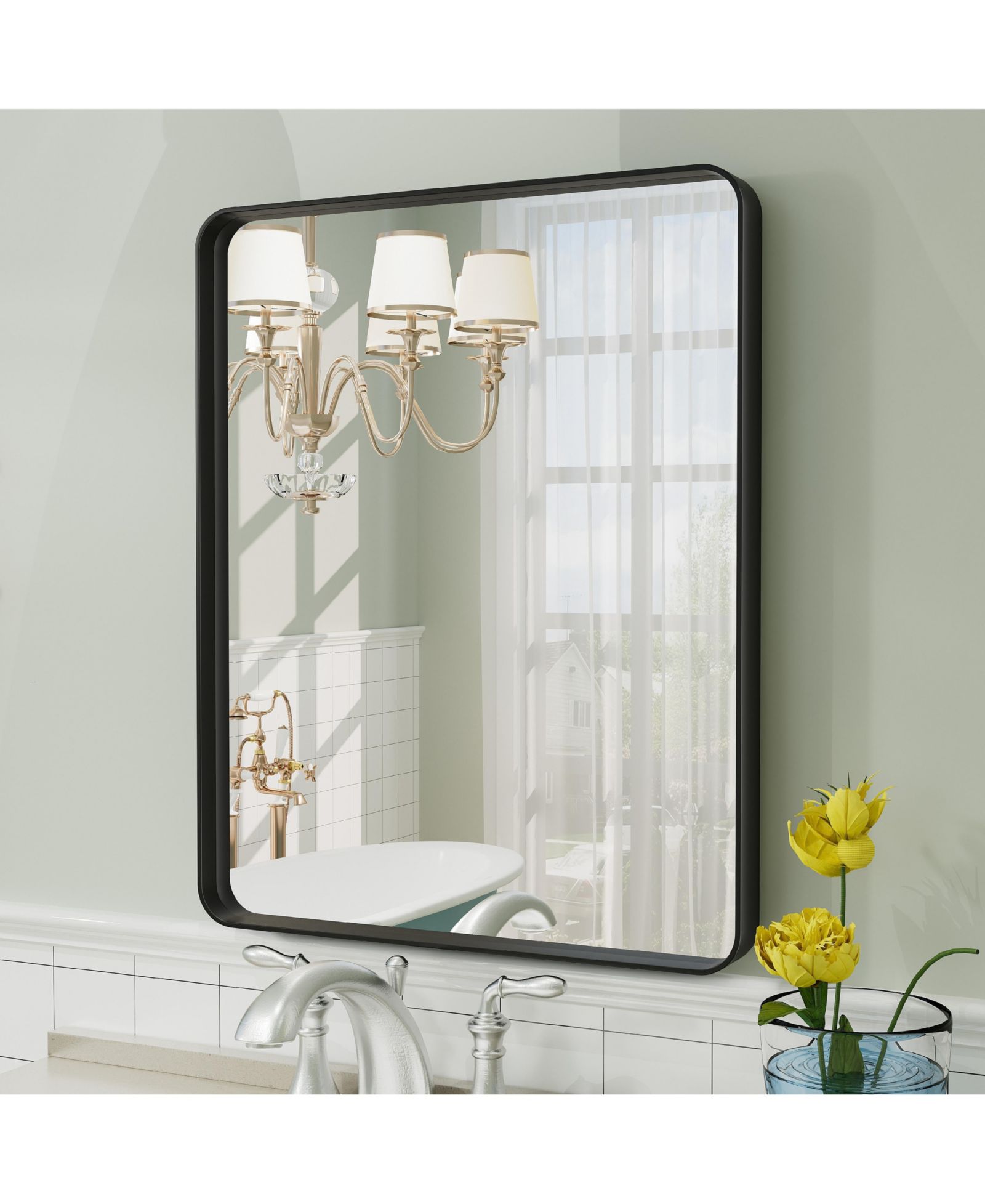 Apmir 16" x 20" High-Strength Tempered Glass and Aluminum Alloy Framed Wall Decor Bathroom Vanity Mirror