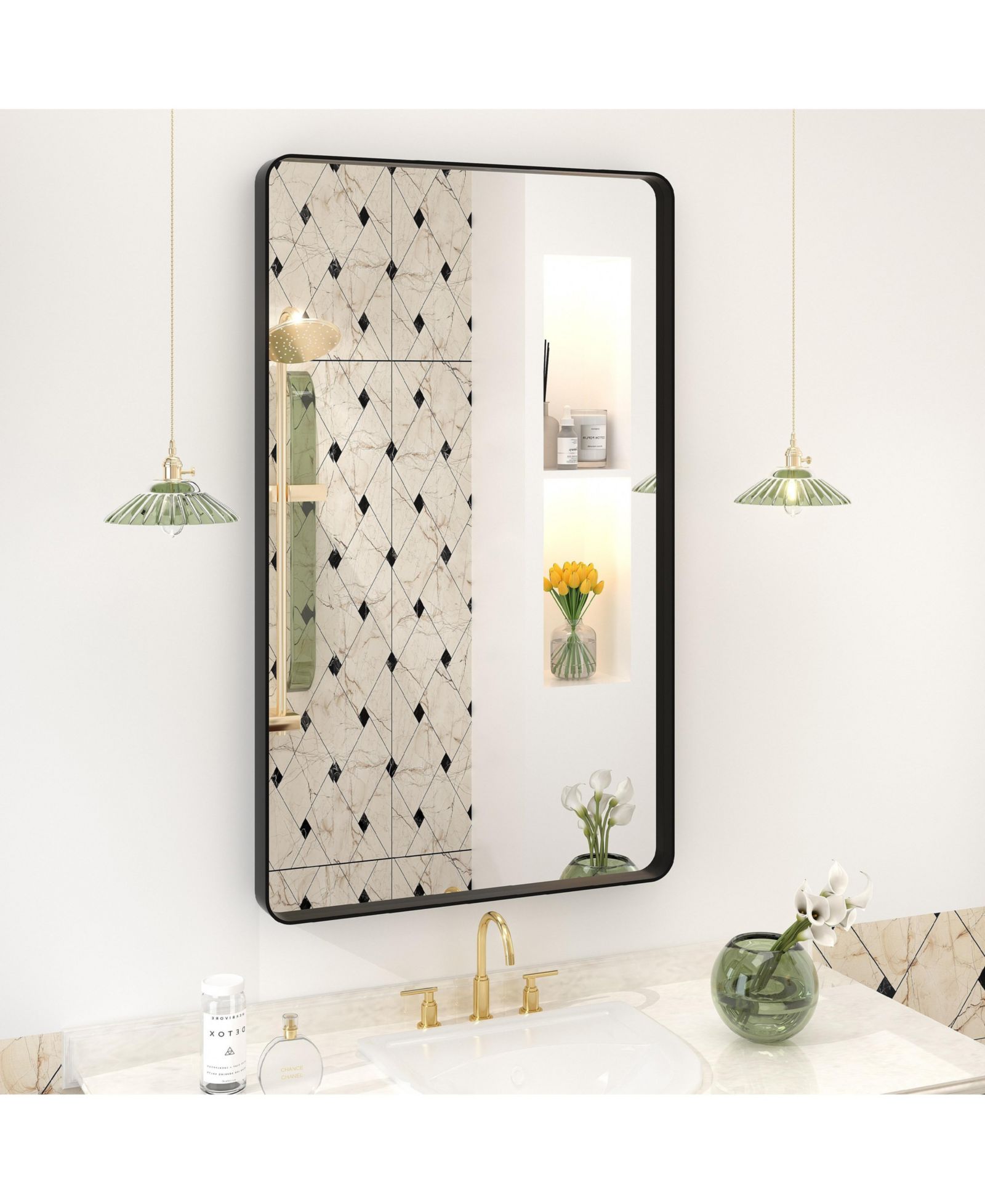 Apmir 24" x 40" High-Strength Tempered Glass and Aluminum Alloy Framed Wall Decor Bathroom Vanity Mirror