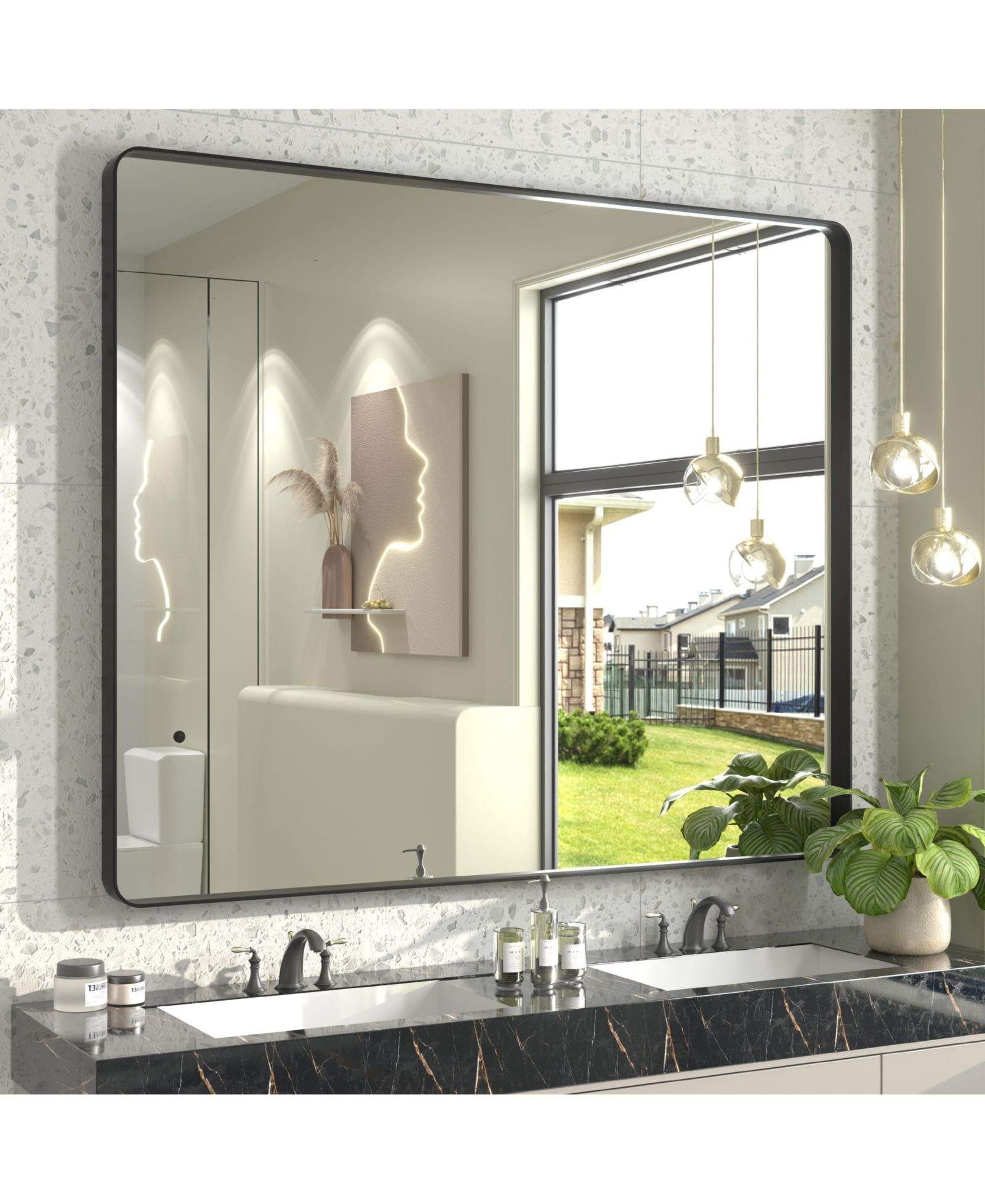 Apmir 48" x 40" High-Strength Tempered Glass and Aluminum Alloy Framed Wall Decor Bathroom Vanity Mirror