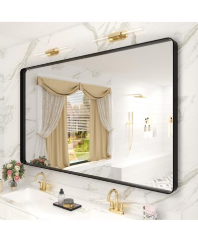Apmir 60" x 36" High-Strength Tempered Glass and Aluminum Alloy Framed Wall Decor Bathroom Vanity Mirror