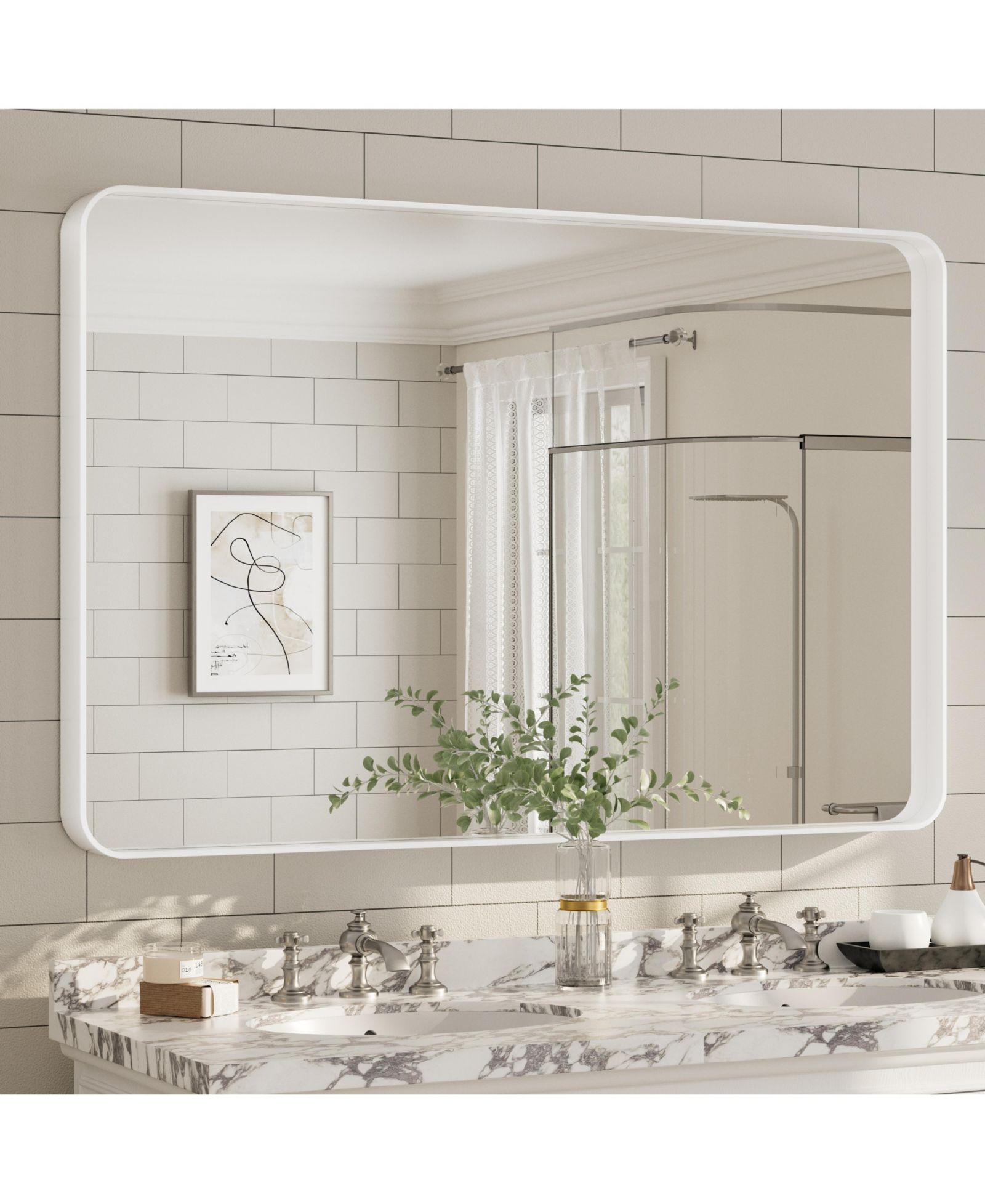 Зеркало для ванной Apmir 55" x 36" Tempered Glass and Aluminum Alloy Framed Wall Decor