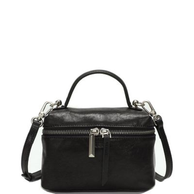 SUSU Bella Vintage Leather Vanity Case Crossbody Bag, Mini Box Top Handle Small Box Purse