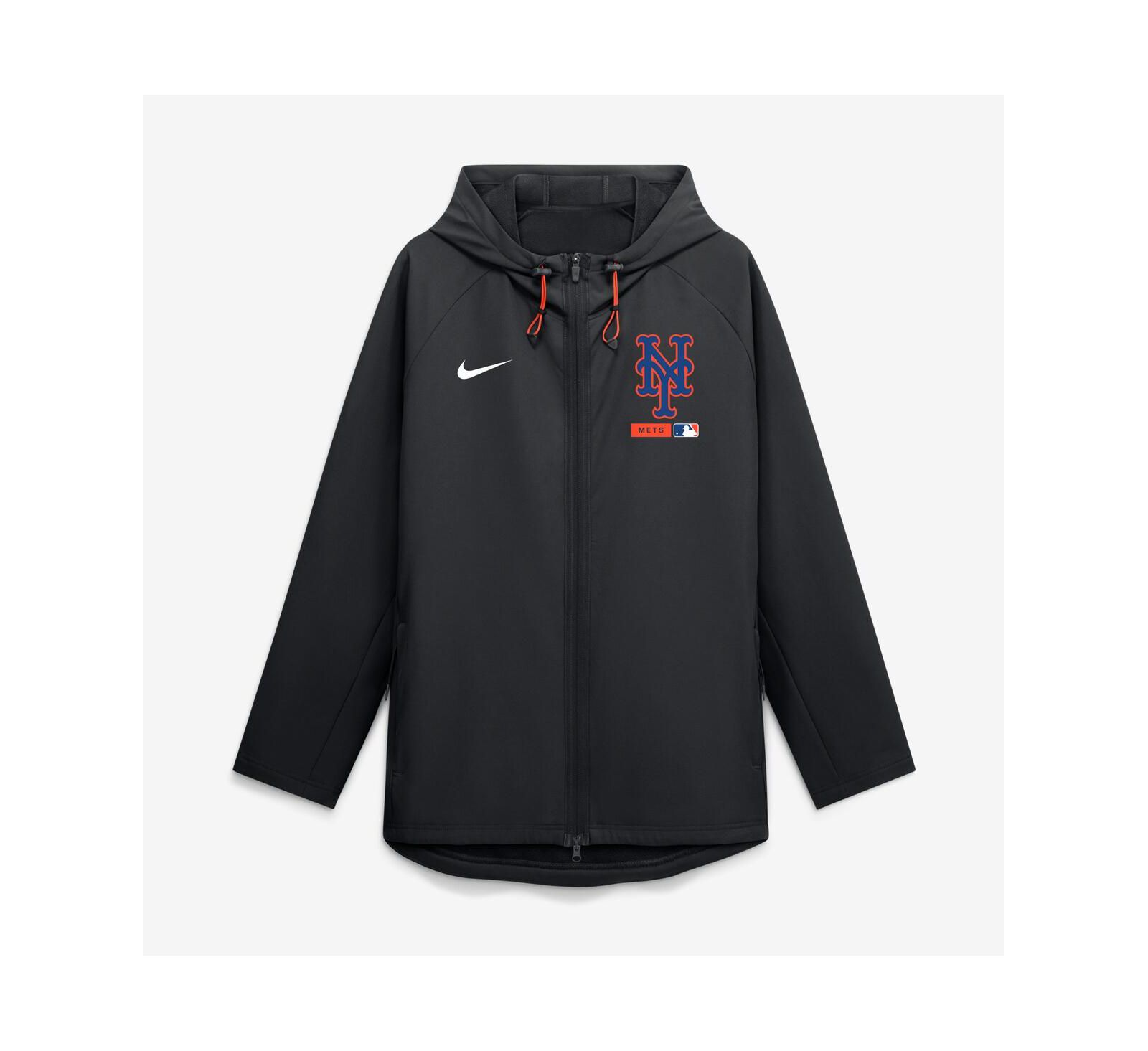 Nike Men's Black New York Mets Authentic Collection Raglan Therma-FIT Full-Zip Hooded Jacket