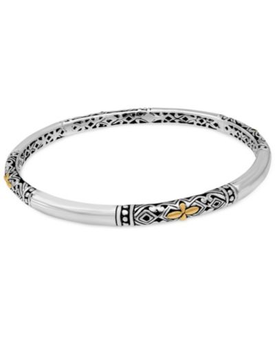 Devata Filigree Bangle Slide-on Bracelet in Sterling Silver and 18K Gold Accents