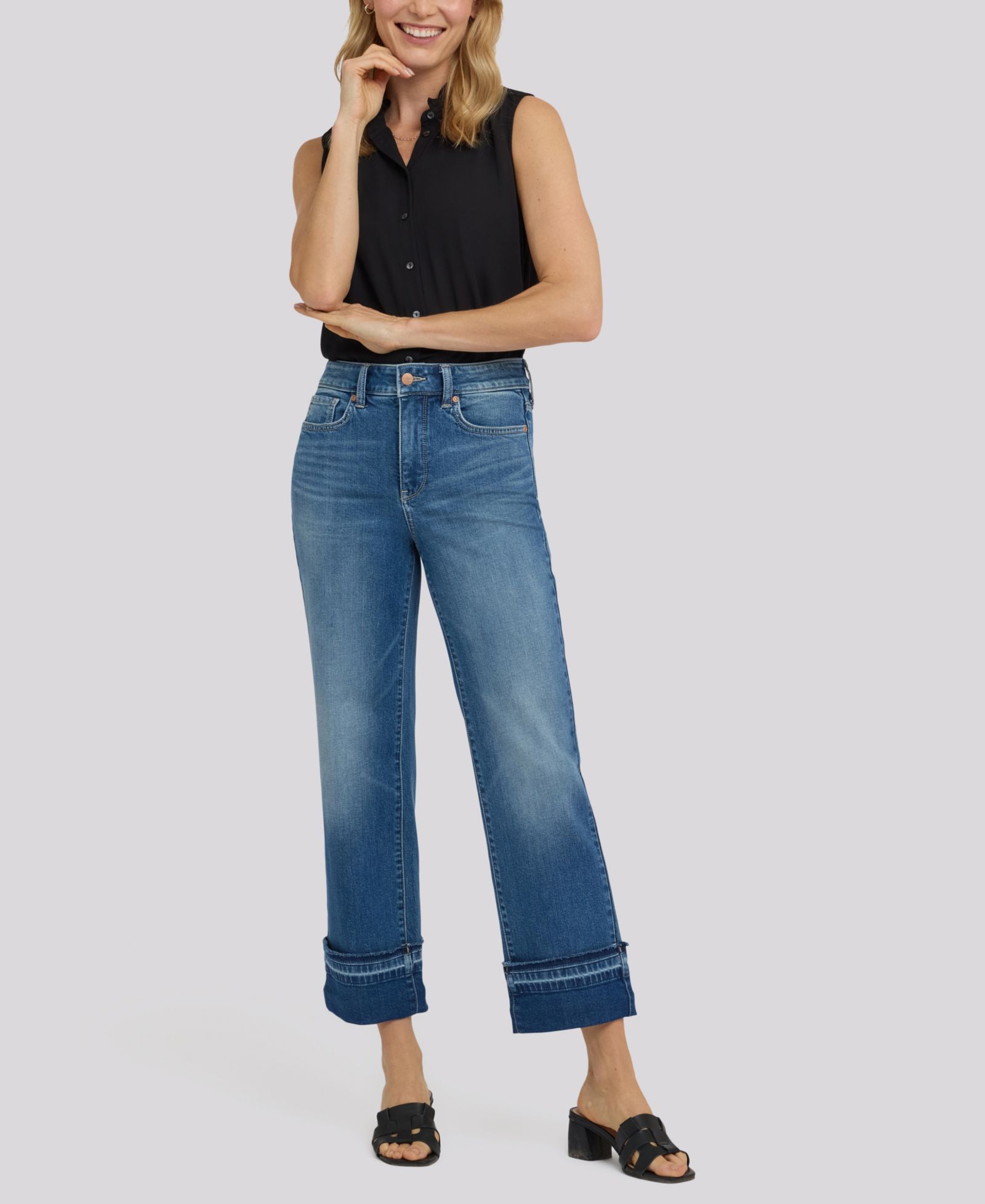 NYDJ Petite Bailey Relaxed Straight Jeans with Hem Detail and Lift Tuck Technology