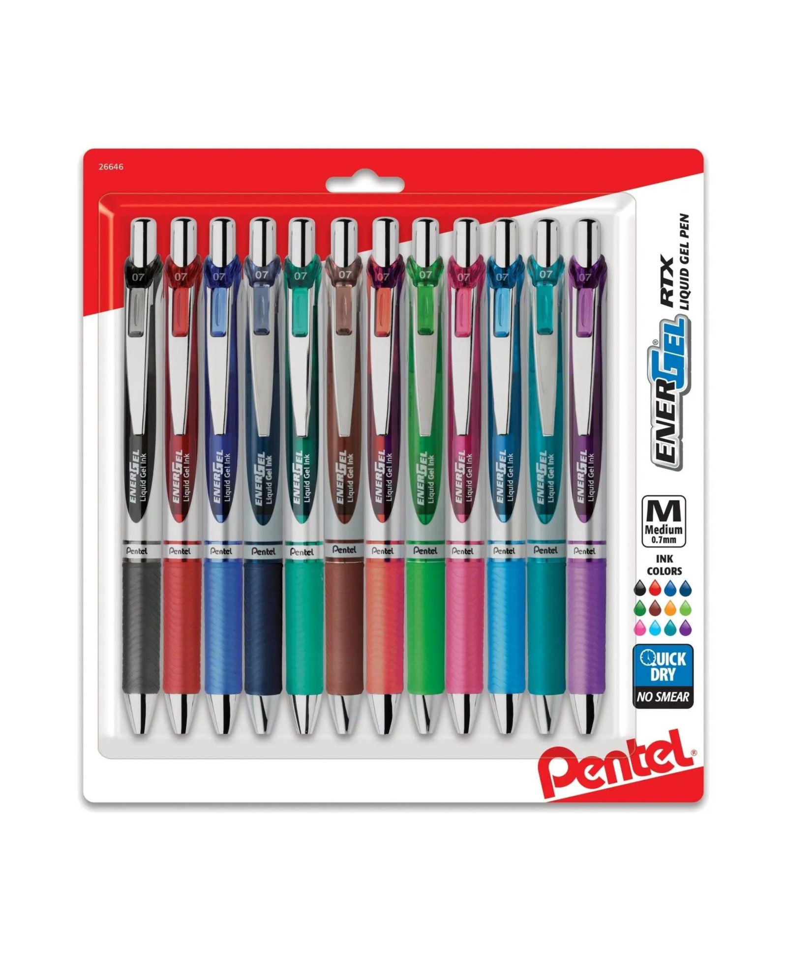 Гелевая ручка Pentel EnerGel RTX перезаправляемая, 0.7mm, 12 шт. в упаковке