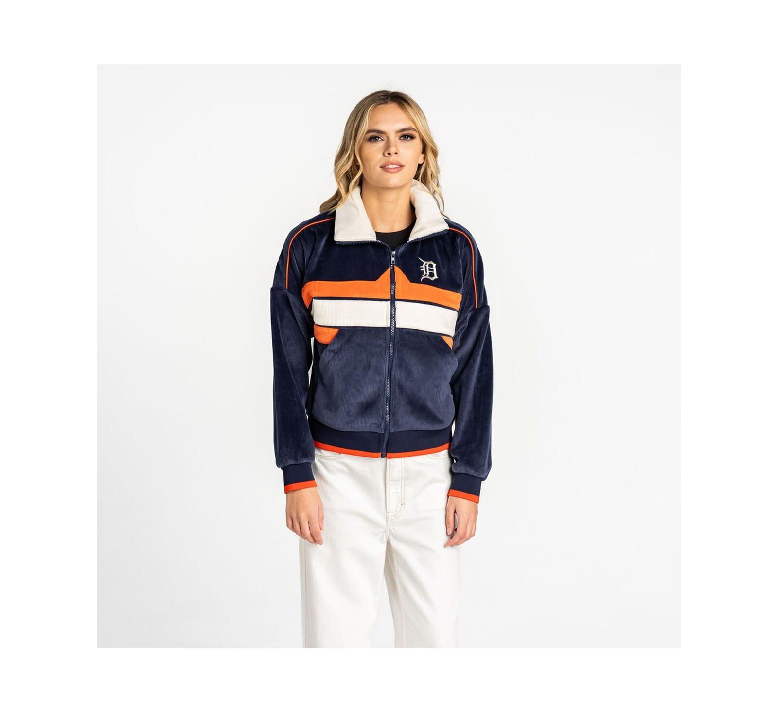 The Wild Collective Women's Navy Detroit Tigers Velvet Cord Full-Zip Jacket