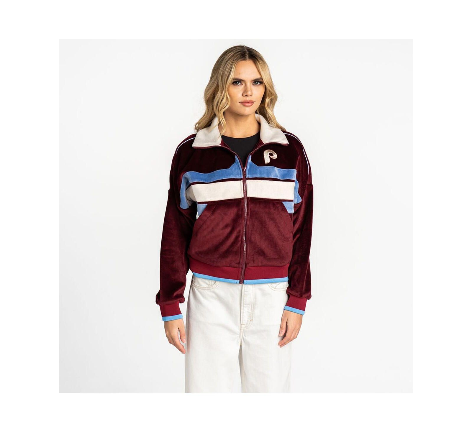 Женский бархатный куртки-толстовки The Wild Collective Burgundy Philadelphia Phillies Full-Zip