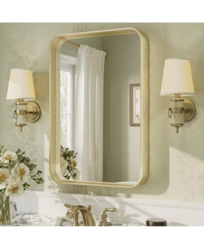 Apmir High-Strength Tempered Glass and Aluminum Alloy Framed Wall Decor Bathroom Vanity Mirror in Brushed Gold