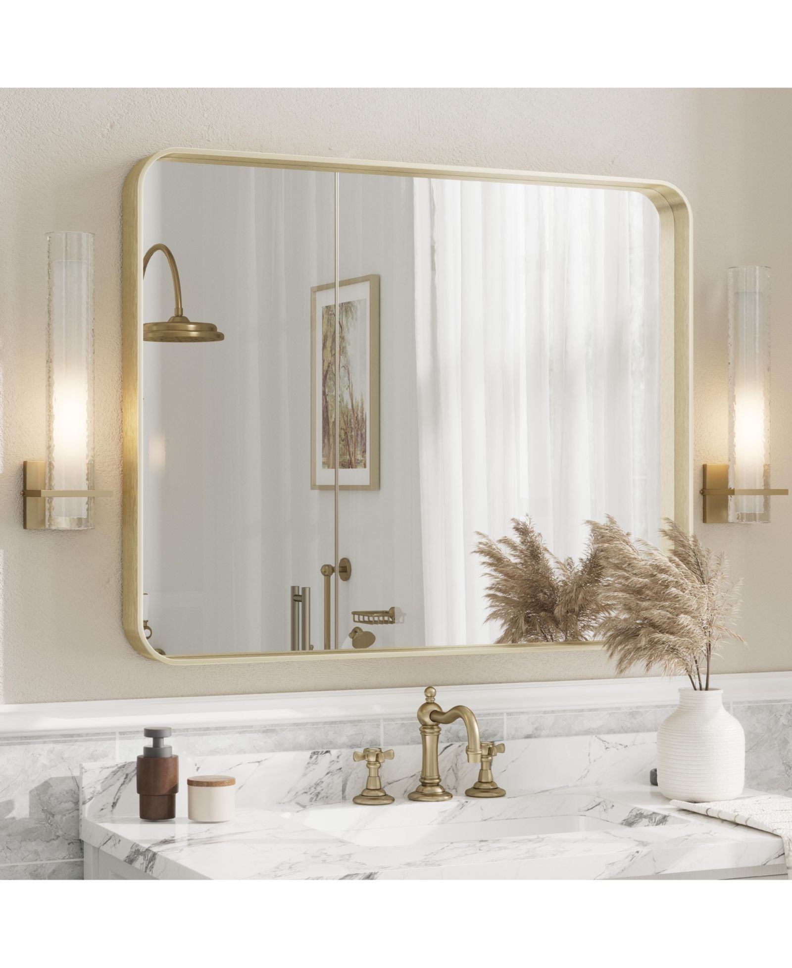 Зеркало для ванной Apmir High-Strength Tempered Glass и Aluminum Alloy Framed в цвете Brushed Gold