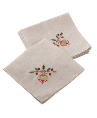 Saro Lifestyle Embroidered Ornament Design Christmas Napkins, Set of 4