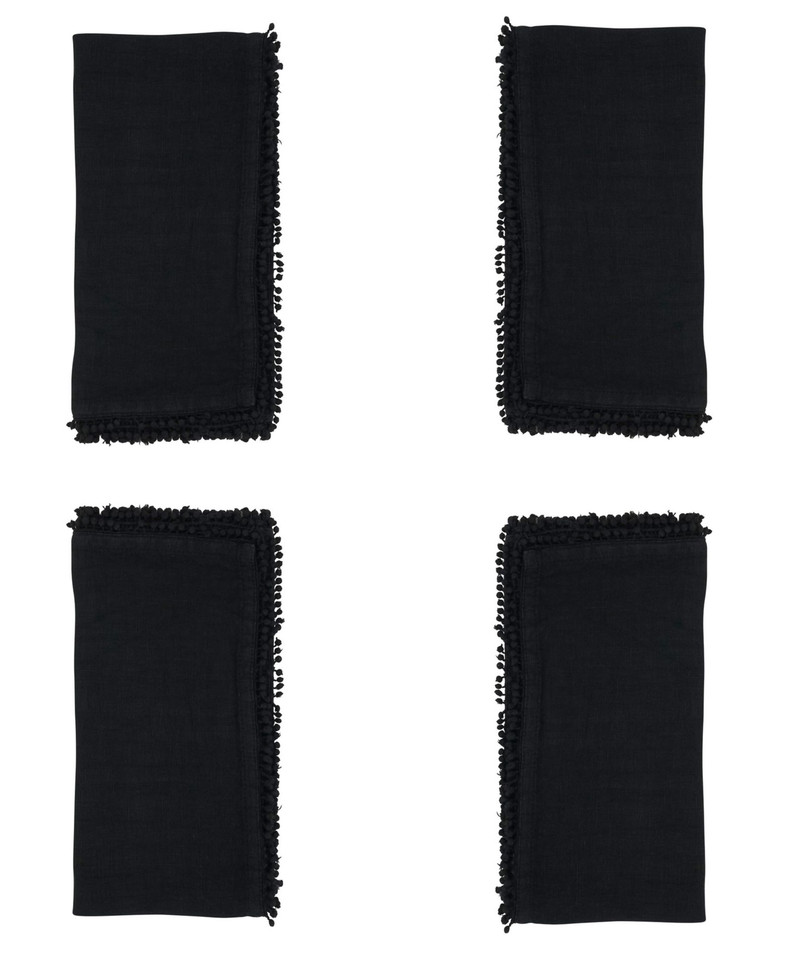 Saro Lifestyle Pomponin Pompom Linen Dinner Napkins, Set of 4