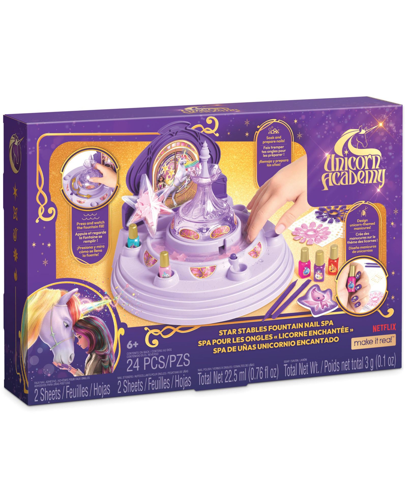 Make It Real Unicorn Academy: Star Stables Glow-in-the-Dark Fountain Nail Spa, для детей от 6 лет
