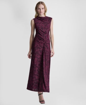 DKNY Women's Sleeveless Cowl Neck Ruched Midi Dress