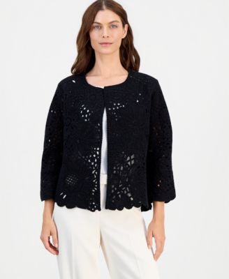 Anne Klein Women's Floral Scalloped Long-Sleeve Cardigan