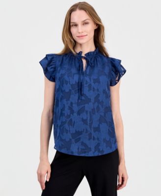 Женская блузка Anne Klein Floral Ruffle-Sleeve Tie-Neck