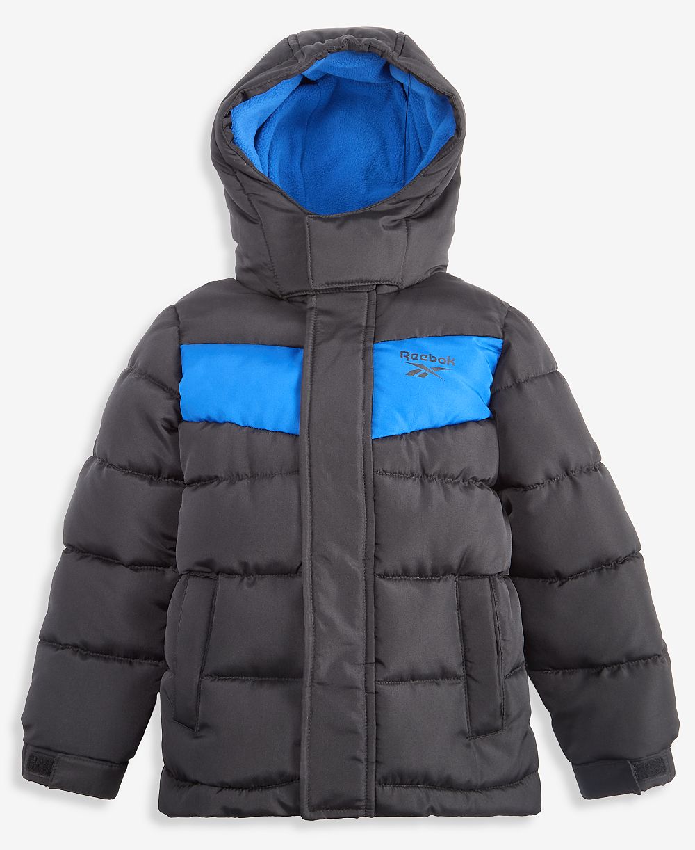 Детская куртка-пуховик Reebok для мальчиков 2T-5T с капюшоном и флисовой подкладкой, цветные блоки