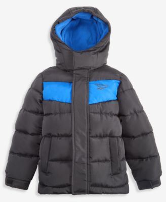 Детская куртка-пуховик Reebok для мальчиков 2T-5T с капюшоном и флисовой подкладкой, цветные блоки