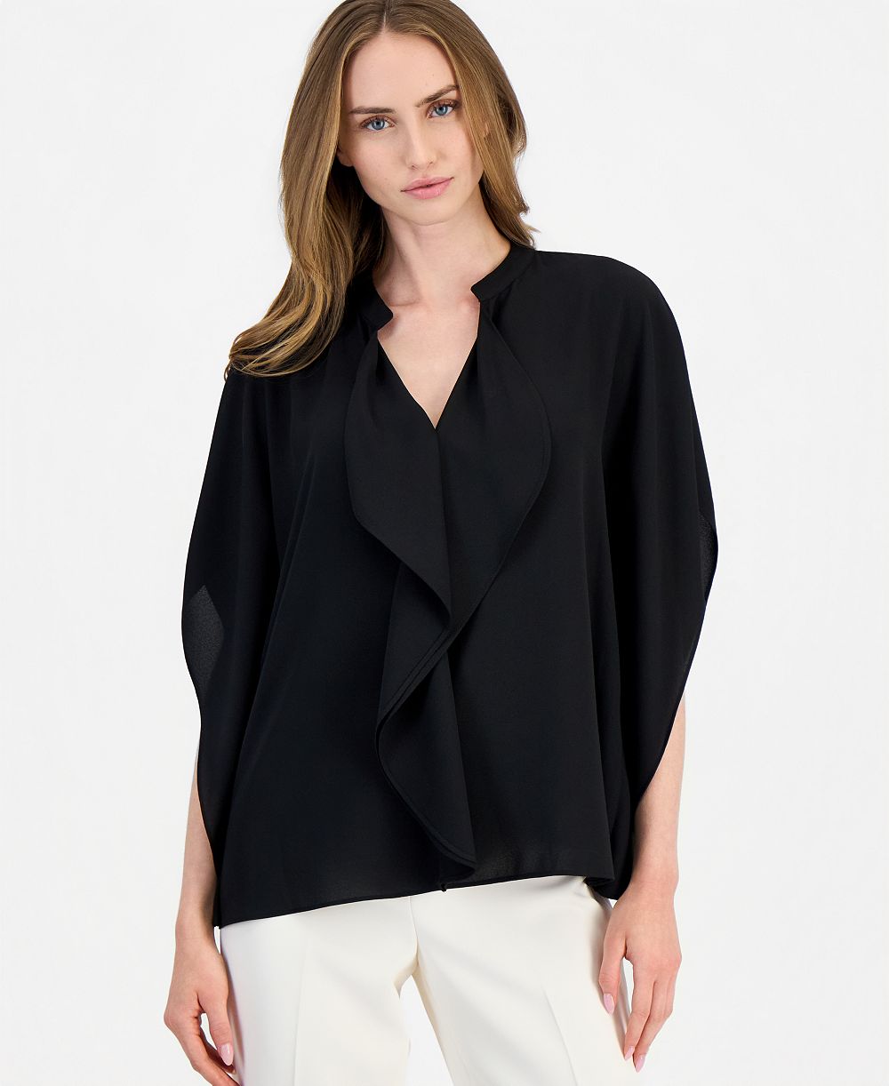 Anne Klein Женская шифоновая блузка Dolman Flutter Y-Neck