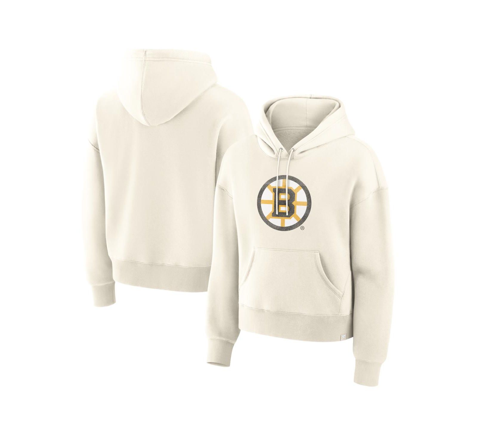 Fanatics Women's Cream Boston Bruins Elevated Distressed Logo Hoodie