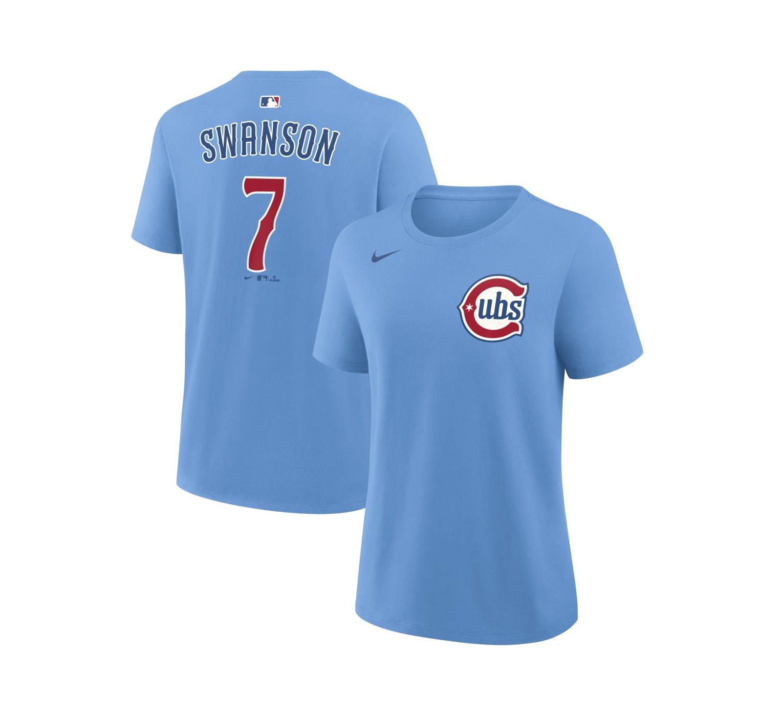 Nike Women's Dansby Swanson Light Blue Chicago Cubs Name & Number T-Shirt