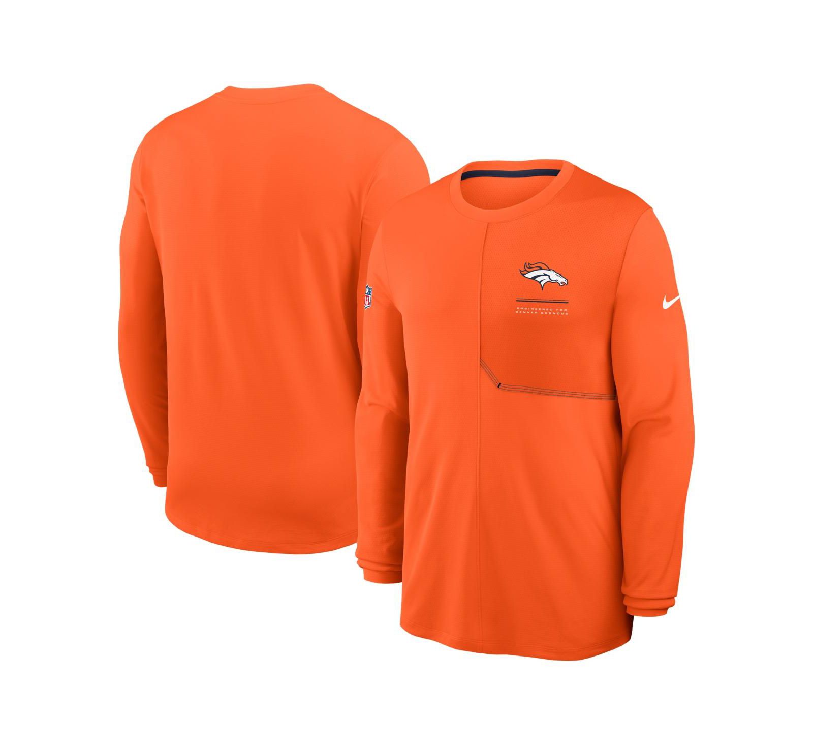 Мужская футболка Nike Denver Broncos Sideline Coaches UV Dri-FIT с длинным рукавом оранжевого цвета