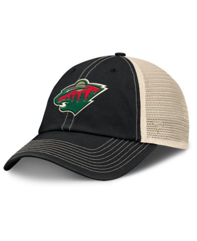 Мужская кепка Fanatics Men's Black/Natural Minnesota Wild Rival Trucker, регулируемая