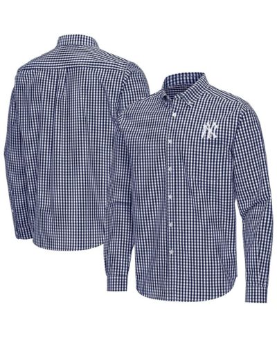 Antigua Men's Navy New York Yankees Ellis Woven Tri-Blend Button-Down Shirt