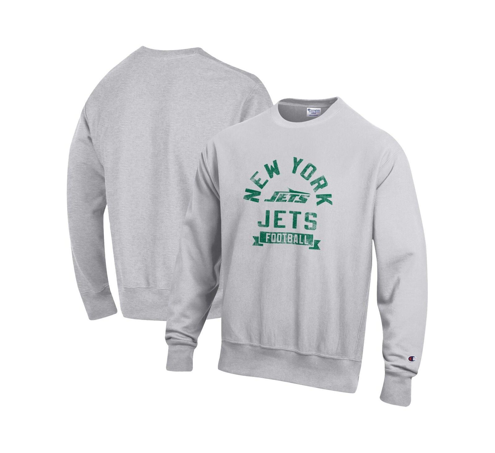 Champion Men's Heather Gray New York Jets Reverse Weave Fleece Pullover Sweatshirt