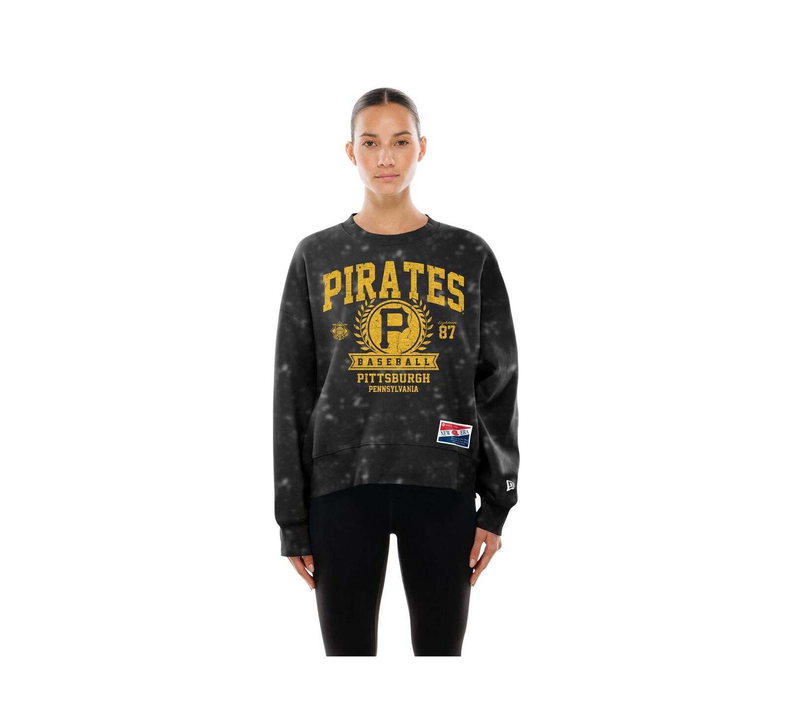 Свитшот New Era Women's Black Pittsburgh Pirates Throwback Oversized Boxy
