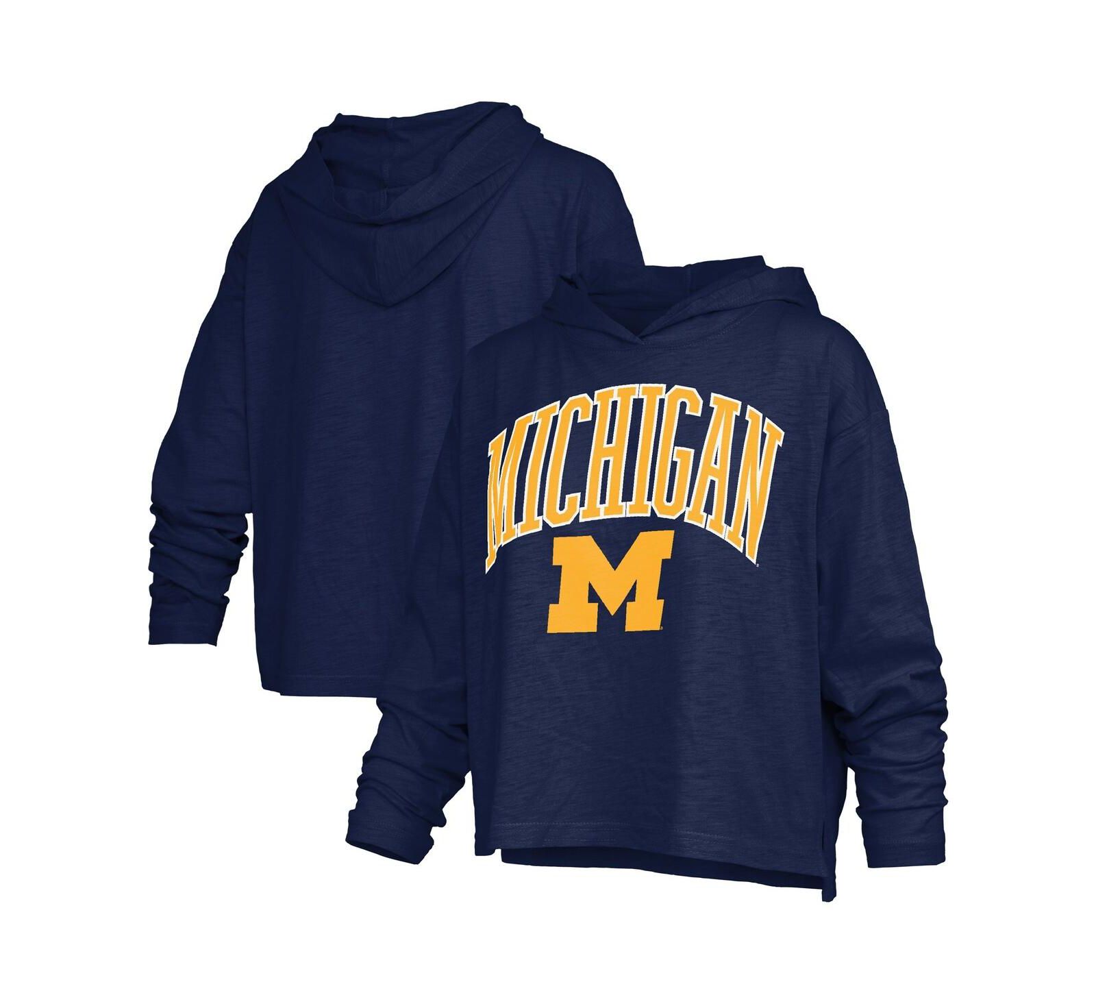 Pressbox Women's Navy Michigan Wolverines Nelson Arch Over Logo Long Sleeve Hooded Slub T-Shirt