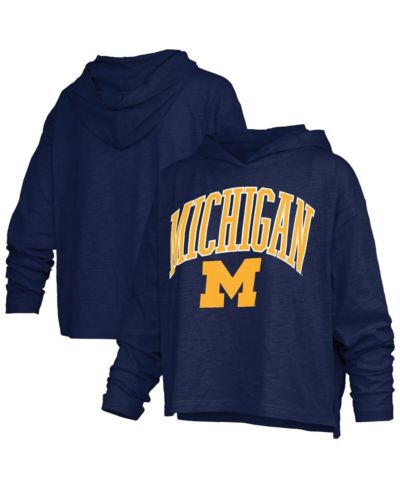 Pressbox Women's Navy Michigan Wolverines Nelson Arch Over Logo Long Sleeve Hooded Slub T-Shirt